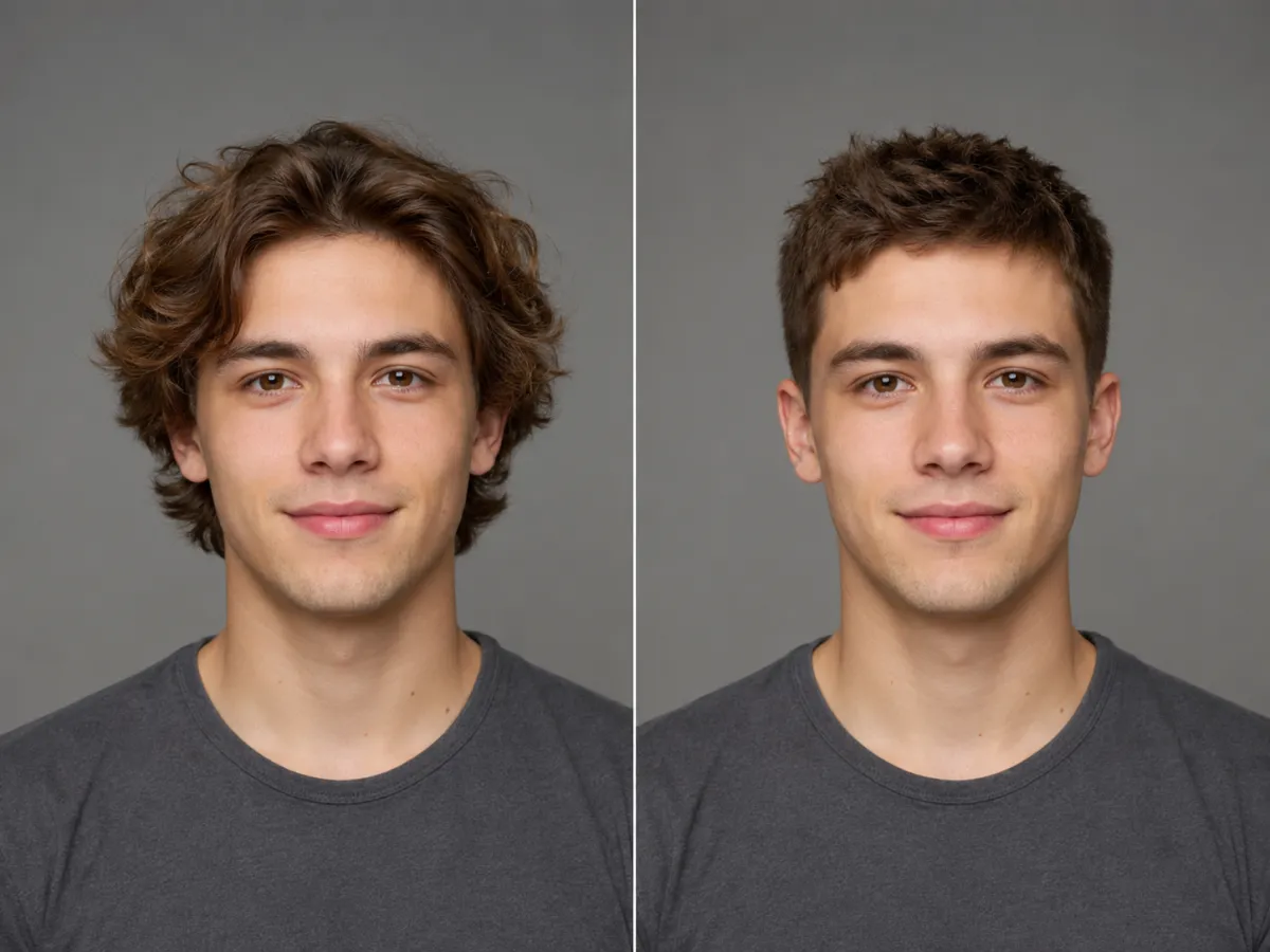 Before and after of the same person previewing a new hairstyle generated with the Nano Banana Gemini image model