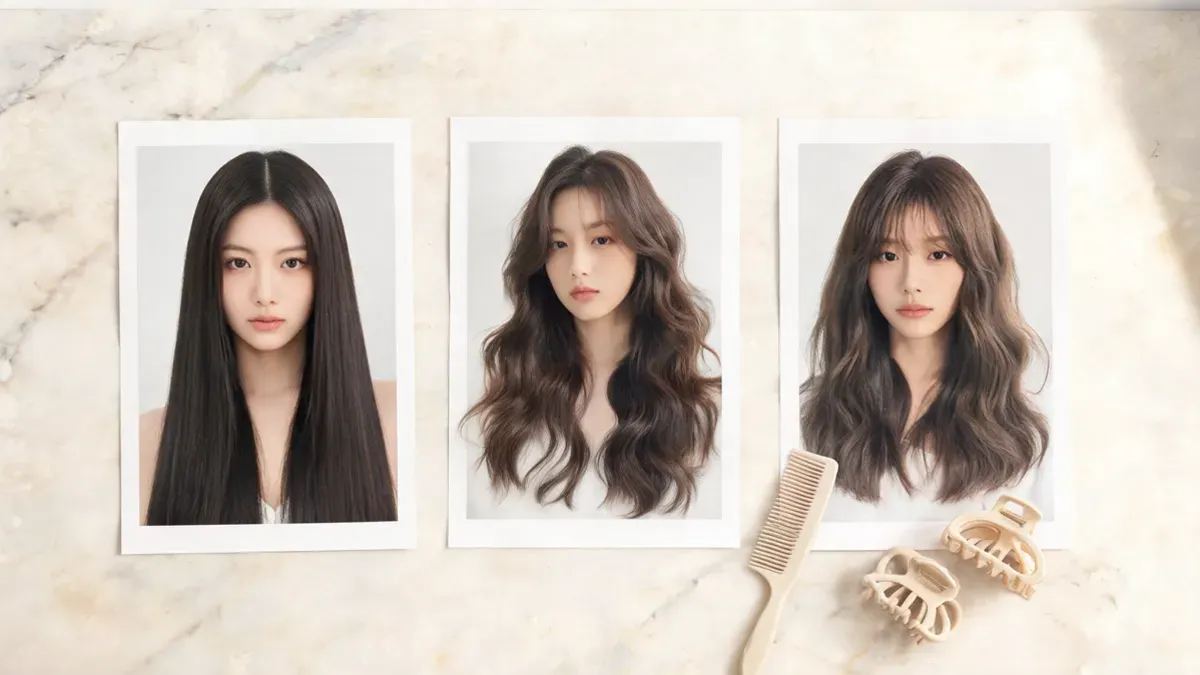Long hair filter comparison showing three different long-hair shapes as unlabelled editorial portrait references
