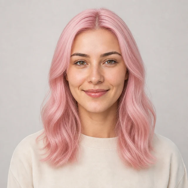 AI hair color try on preview with soft cherry pink hair