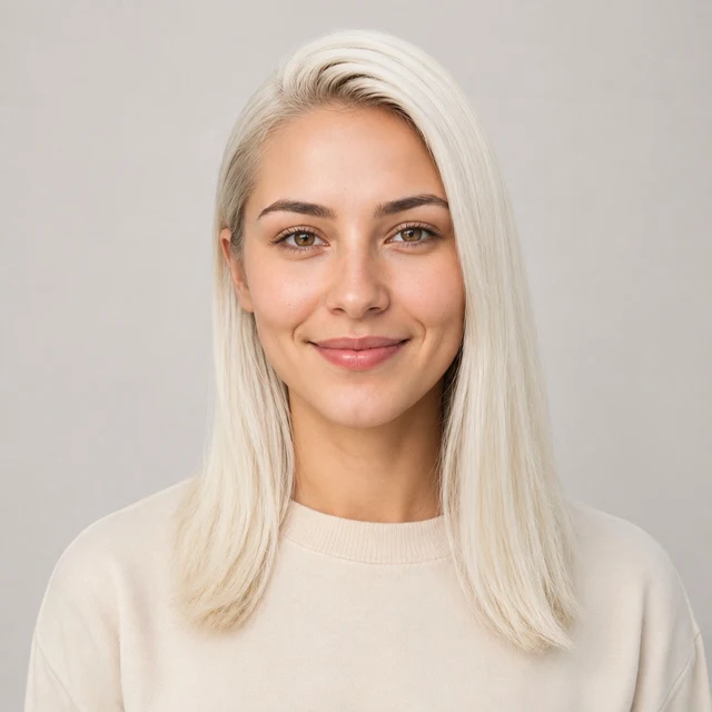 AI hair color try on preview with icy platinum blonde hair