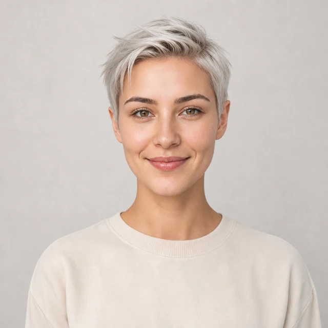 AI hair color try on preview with cool silver hair