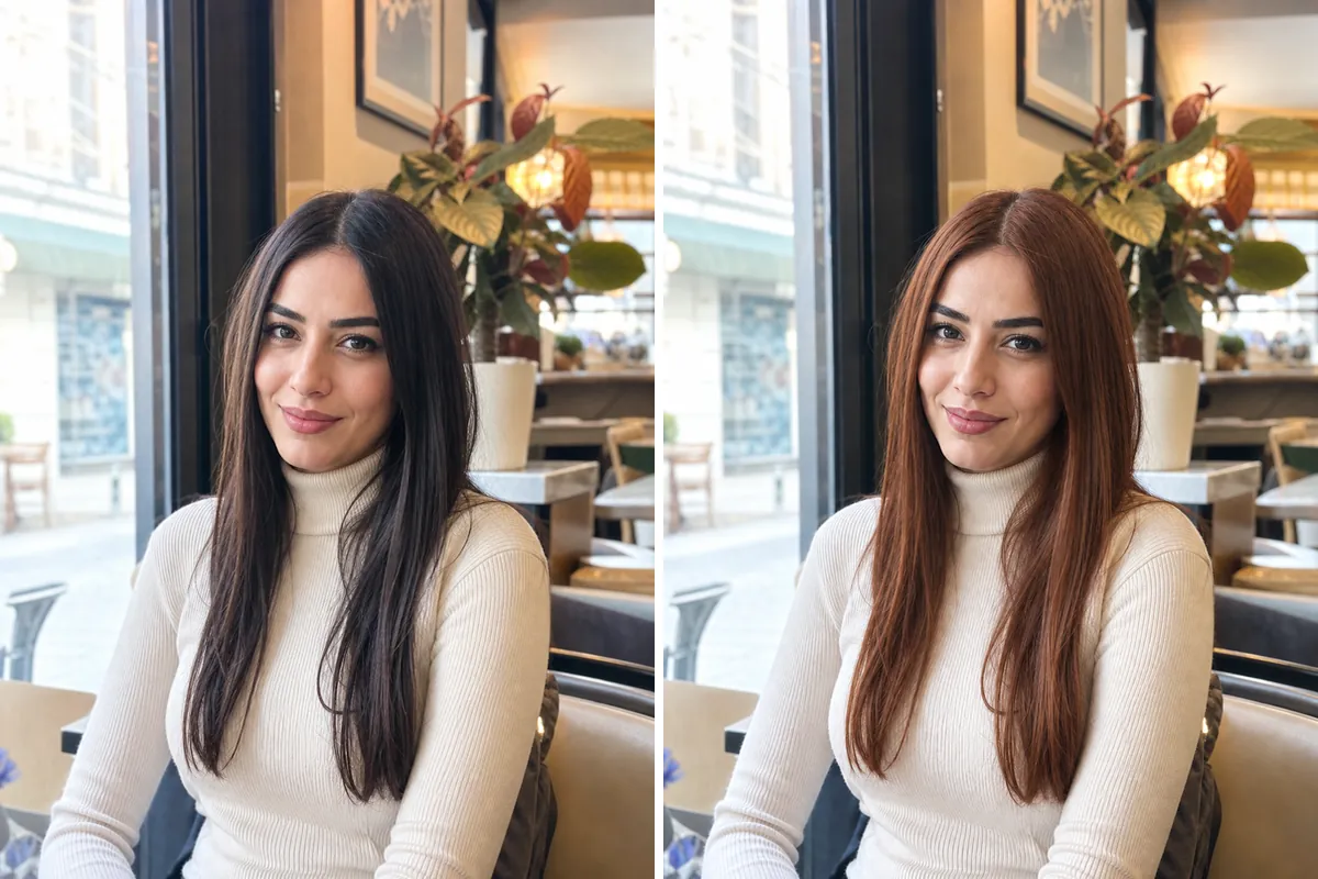 Öncesi ve sonrası: aynı kesim, farklı saç rengi