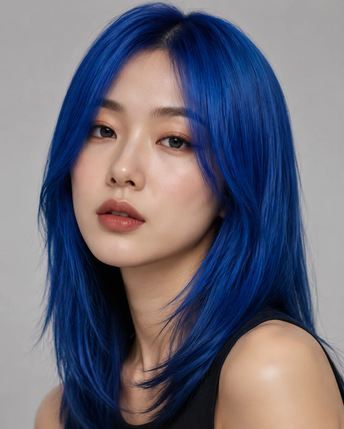 Blue hair filter preview with vivid electric blue hair