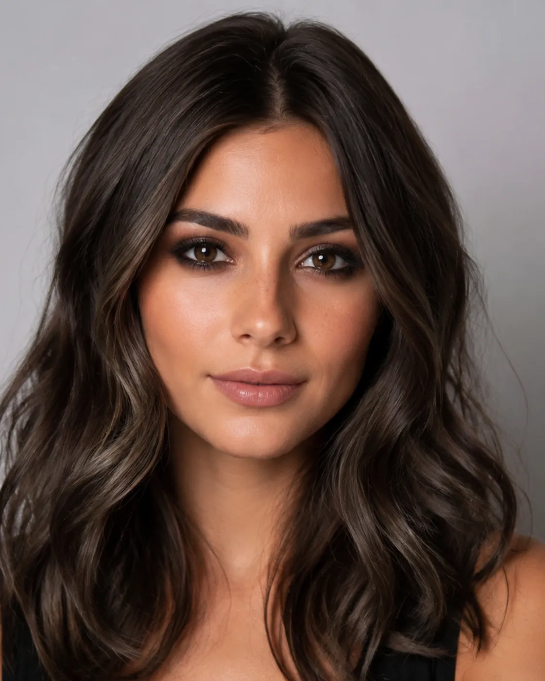 brunette hair filter preview with ash brunette, a cool smoky medium brown