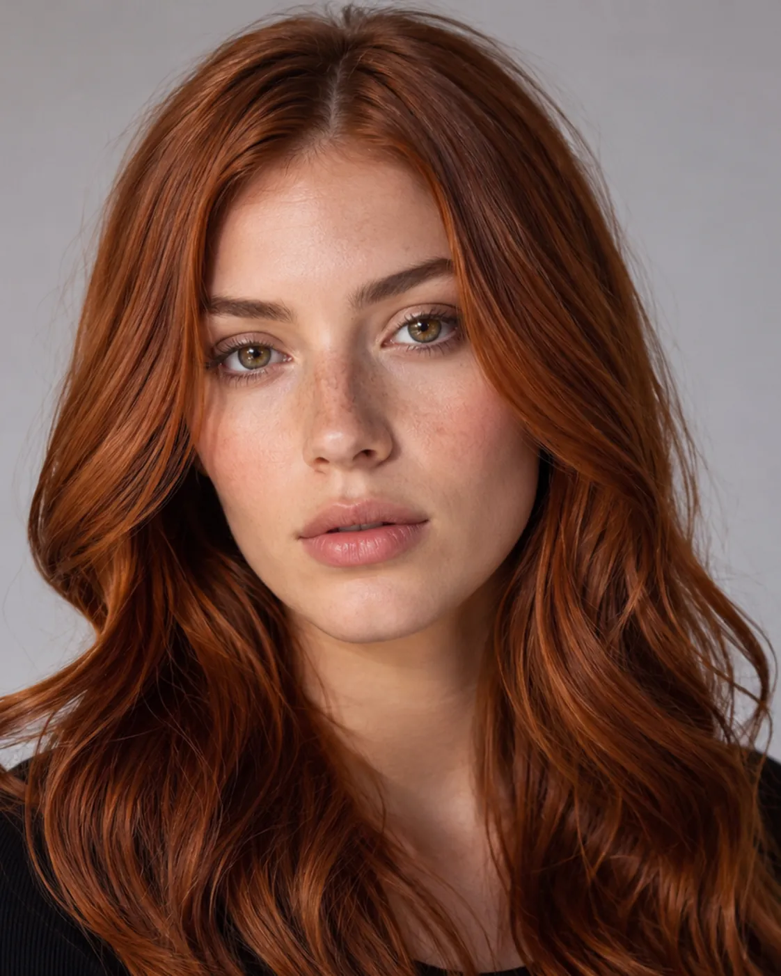 Copper hair filter preview with deep burnt copper hair on a Black woman