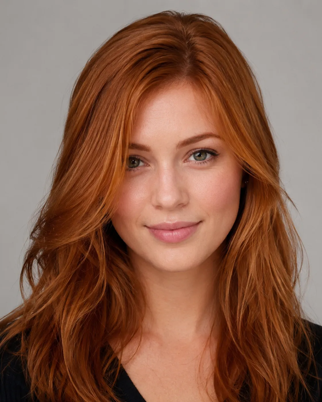 Ginger hair filter preview with soft strawberry light ginger hair on a fair-skinned woman