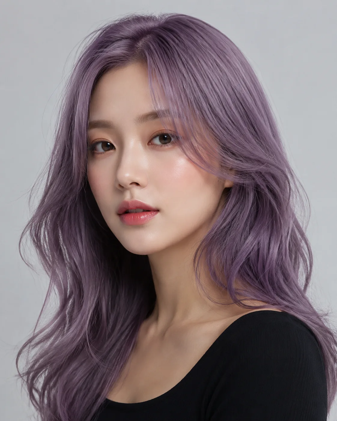 Purple hair filter preview with soft lavender-purple hair
