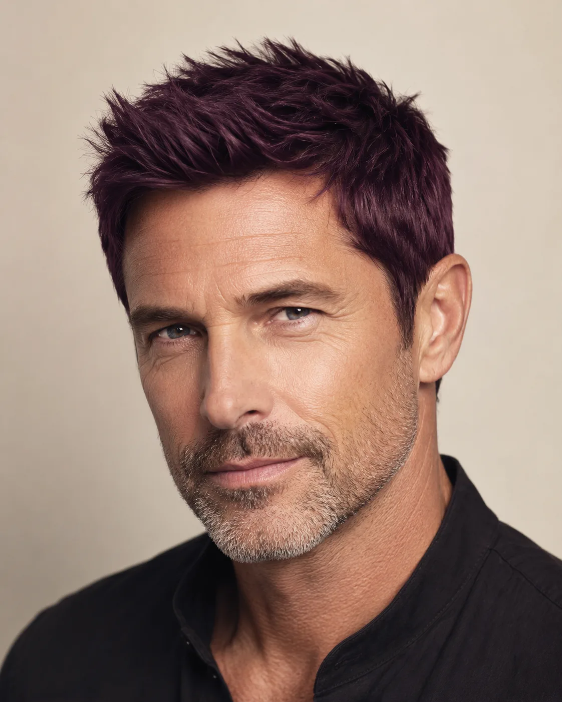 Purple hair filter preview with warm deep plum hair