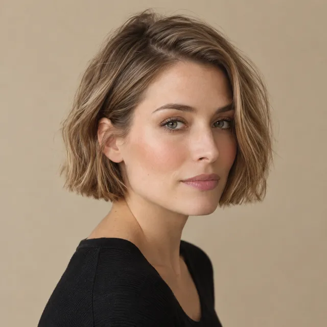 French bob without bangs, with an open forehead and softly bent ends