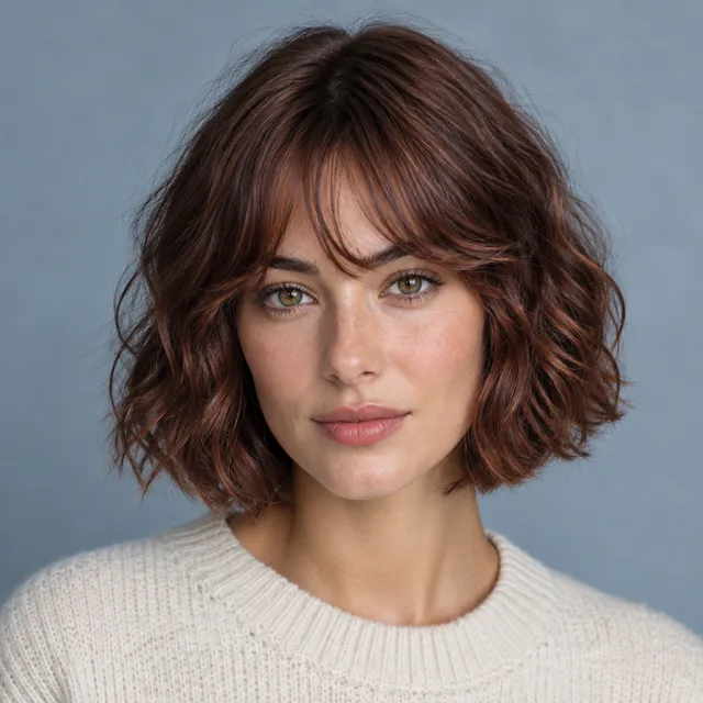 Wavy French bob with loose bends and a short jaw-skimming shape