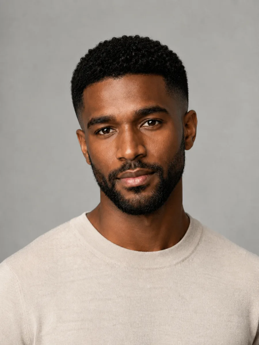 Before and after: Curls → skin fade, the same person generated from one photo