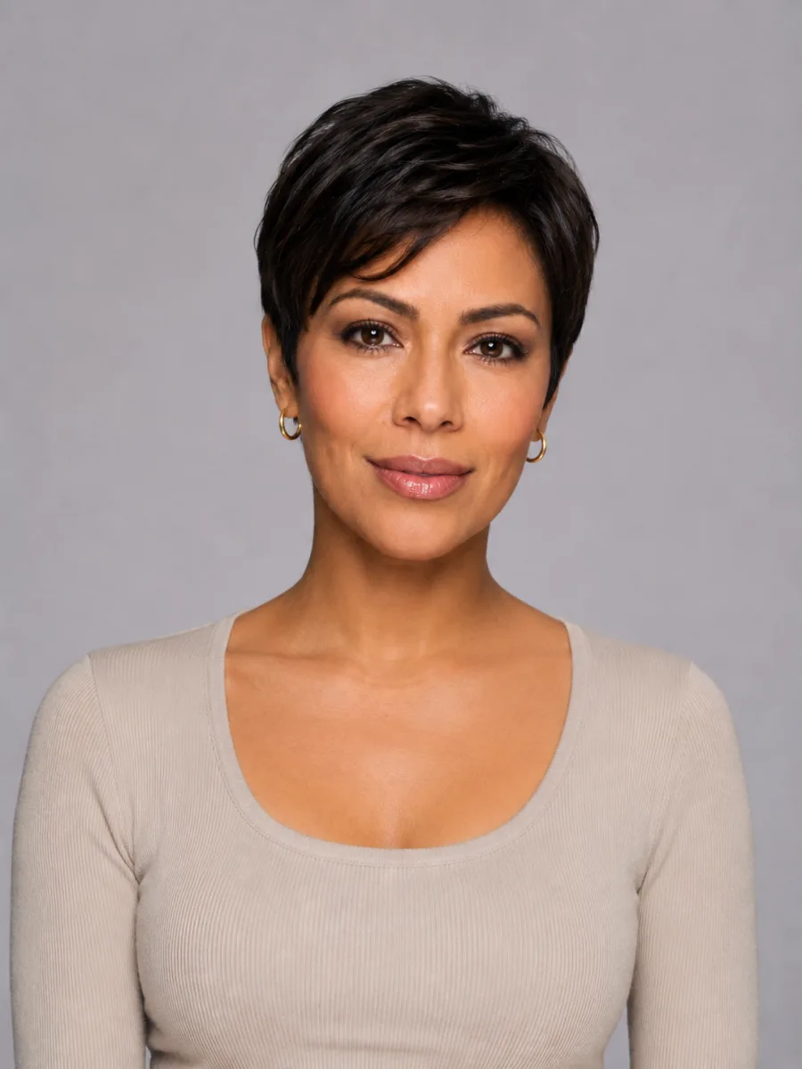 Before and after: Long → classic pixie, the same person generated from one photo