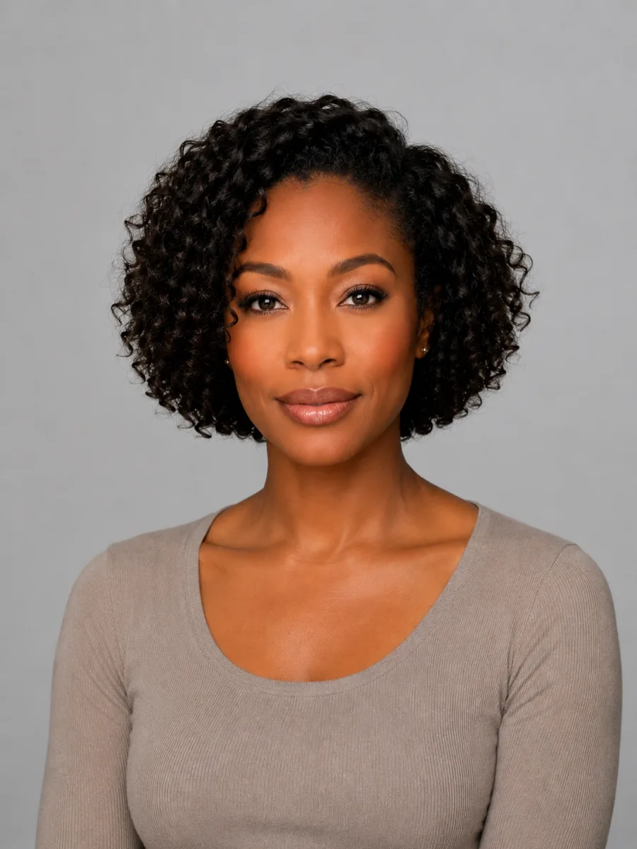 Before and after: Long curls → cropped curls, the same person generated from one photo