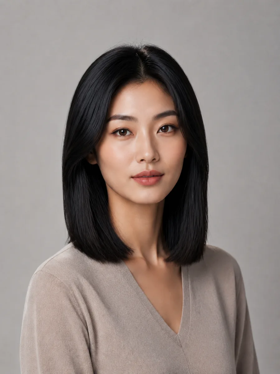 Before and after: Long → blunt lob, the same person generated from one photo