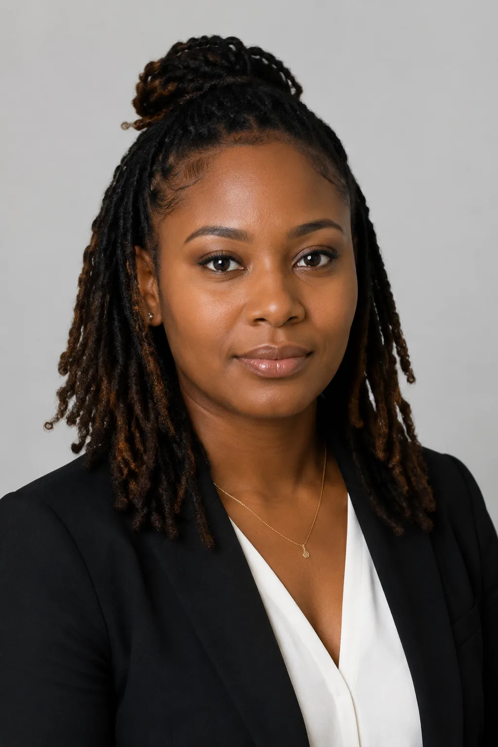 Woman with shoulder-length dreadlocks shown by the dreadlocks filter while keeping her face and skin tone