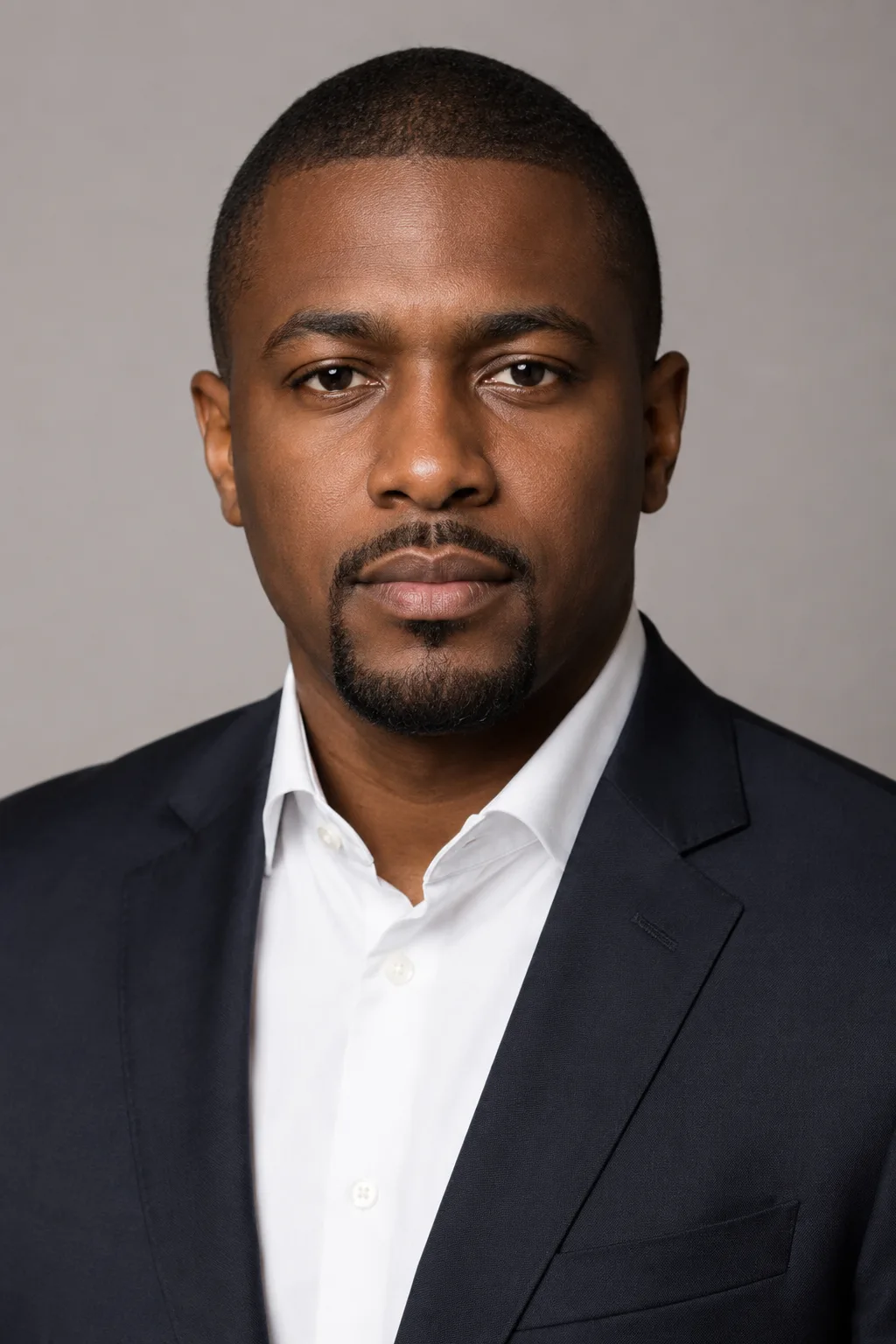 Goatee filter preview adding a circle goatee to a Black man's portrait