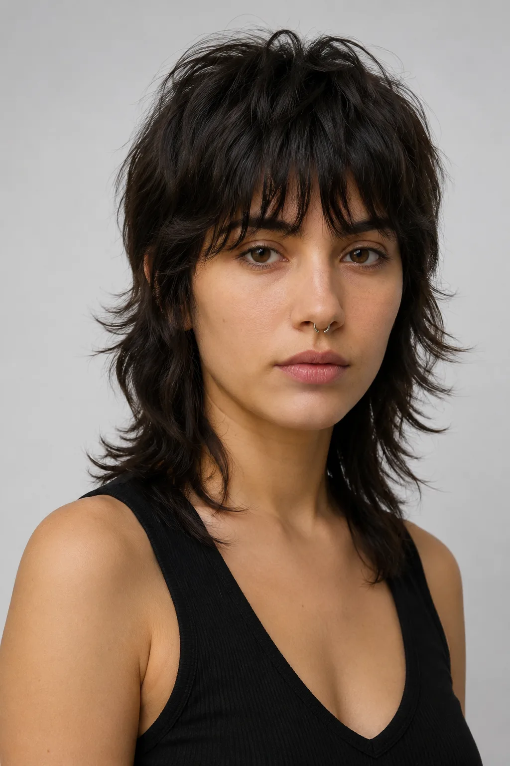 Woman previewing a wolf-cut mullet with the Mullet Filter