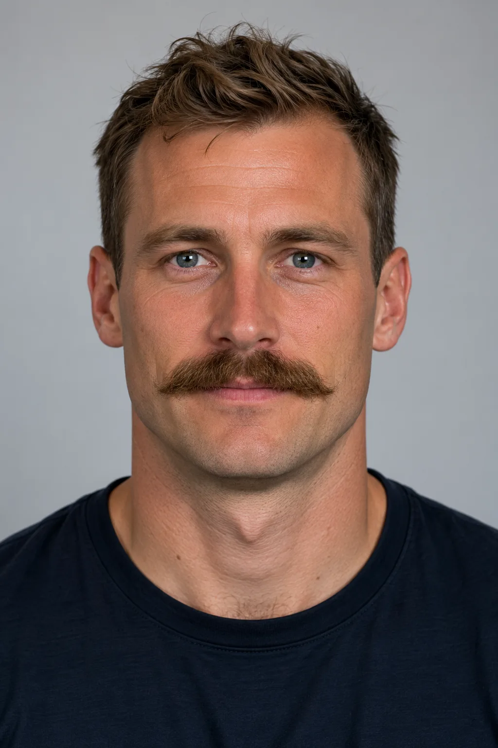 Mustache filter result showing a man with a thick chevron mustache while his face stays the same